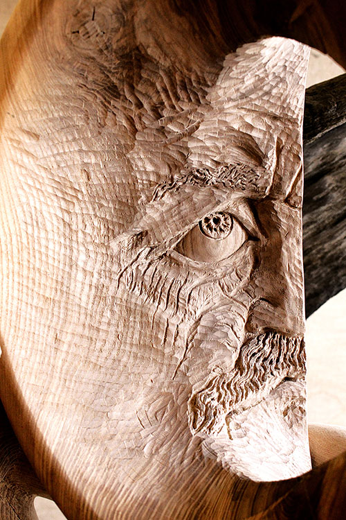 The sculptor Artem Medvedev. Modern sculpture. Wooden sculpture. Fragment 2. Light of the Moon. Allegory of space and time. 2013, 150 x 170 x 110 cm, oak fumed oak tinted oak ash