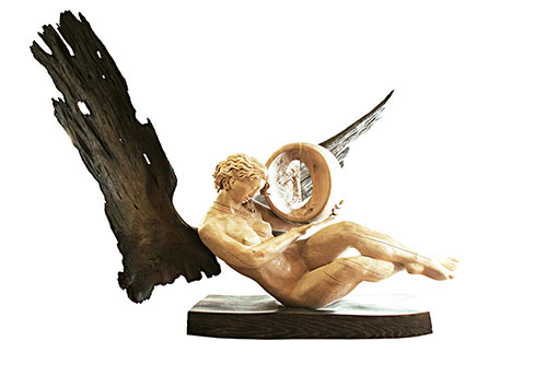 The sculptor Artem Medvedev. Modern sculpture. Wooden sculpture. Light of the Moon. Allegory of space and time. 2013, 150 x 170 x 110 cm, oak fumed oak tinted oak ash