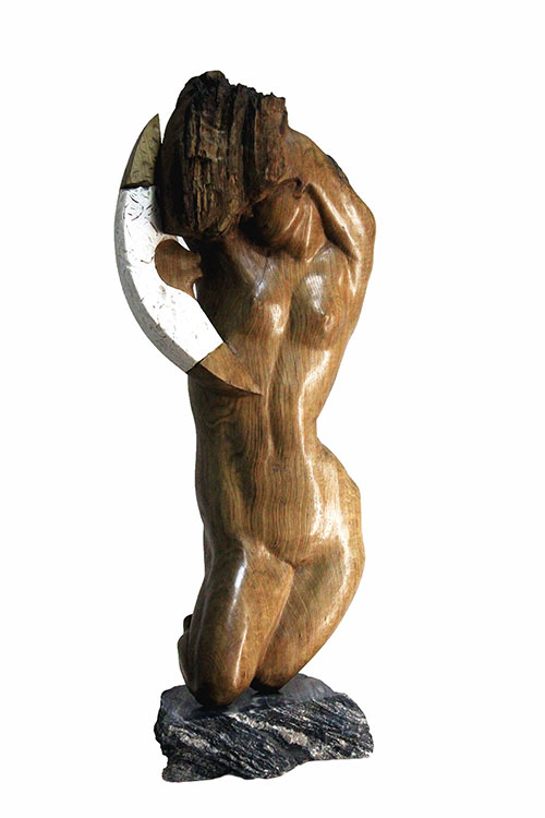Скульптор Артем Медведев. Современная скульптура. Деревянная скульптура. Месяца поцелуй. 2012, 32 x 28 x 91 см, дуб гранит ракушечник
